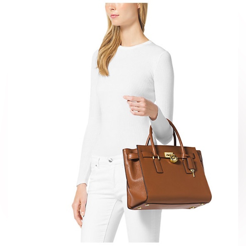 NWT Michael Kors Brown Hamilton‎ Traveler Large Leather Satchel